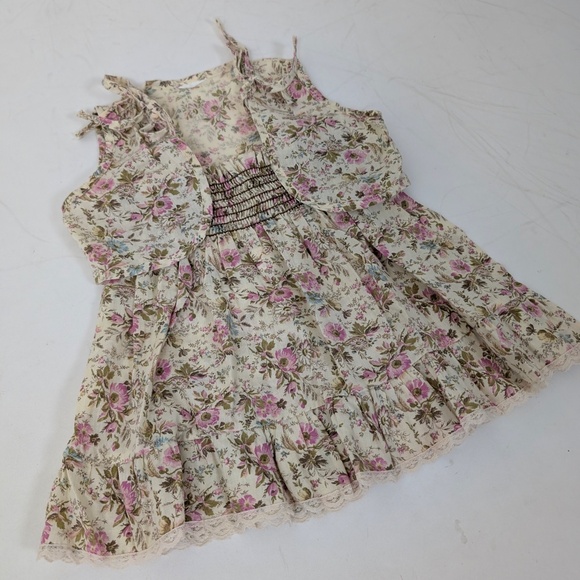 Free With Purchase - 2T 70's Floral Dress and Vest Set Ruching Gathered Ruffles - Picture 7 of 9